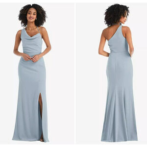 After Six ONE-SHOULDER DRAPED COWL-NECK MAXI DRESS MIST Size 2 NEW!